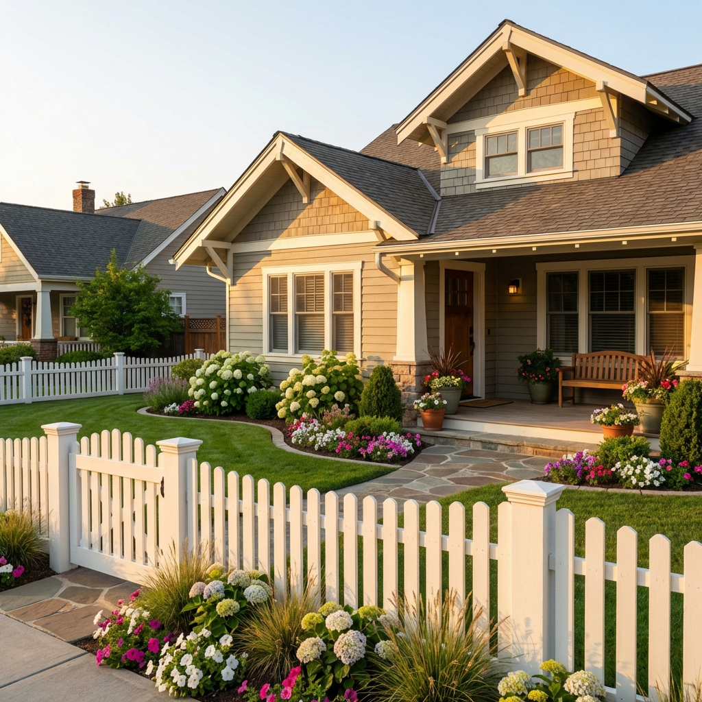 Front yard with picket fence