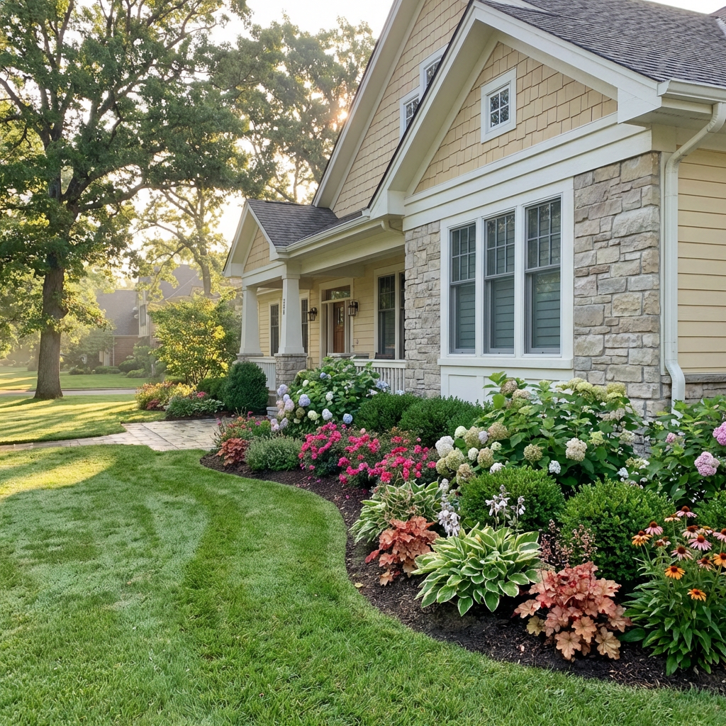 Front yard with foundation planting