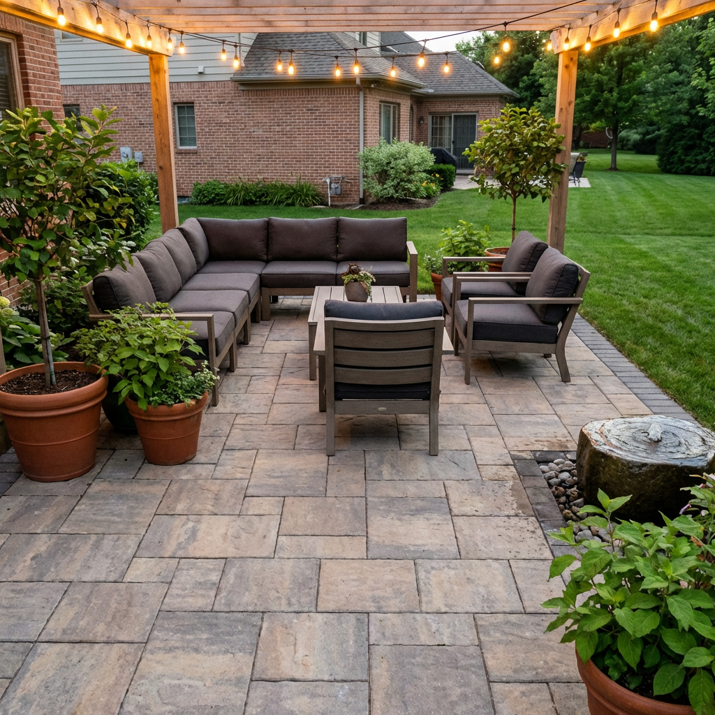 Modular patio set in a backyard