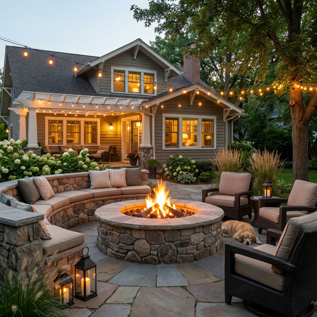 Fire pit area in a backyard