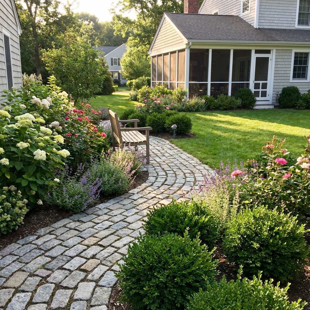 Garden pathway in a backyard