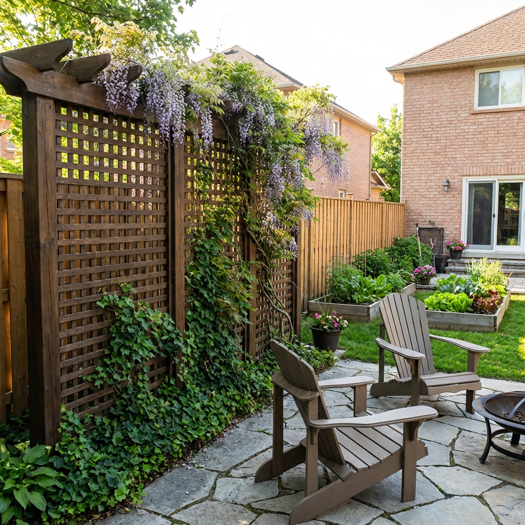 Lattice privacy screen in a backyard