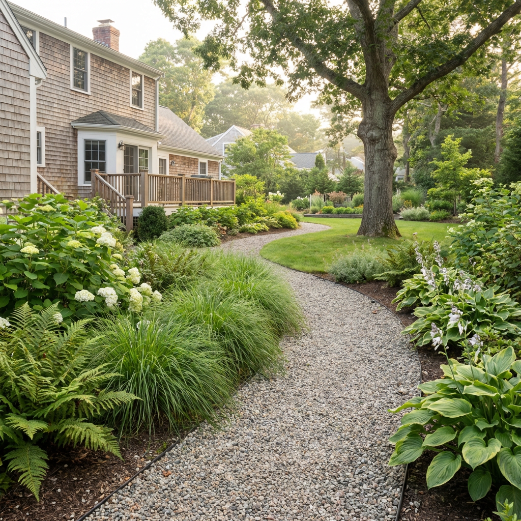 Gravel pathway in a backyard