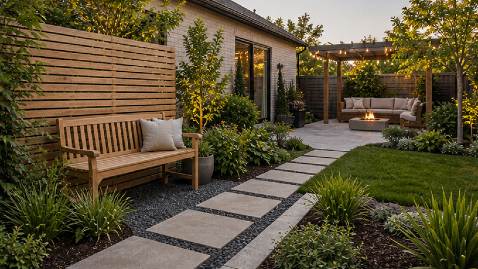 AI Landscape Design Free with a bench accent