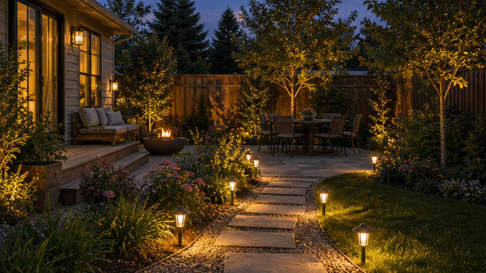 AI Landscape Design Free with path light accents