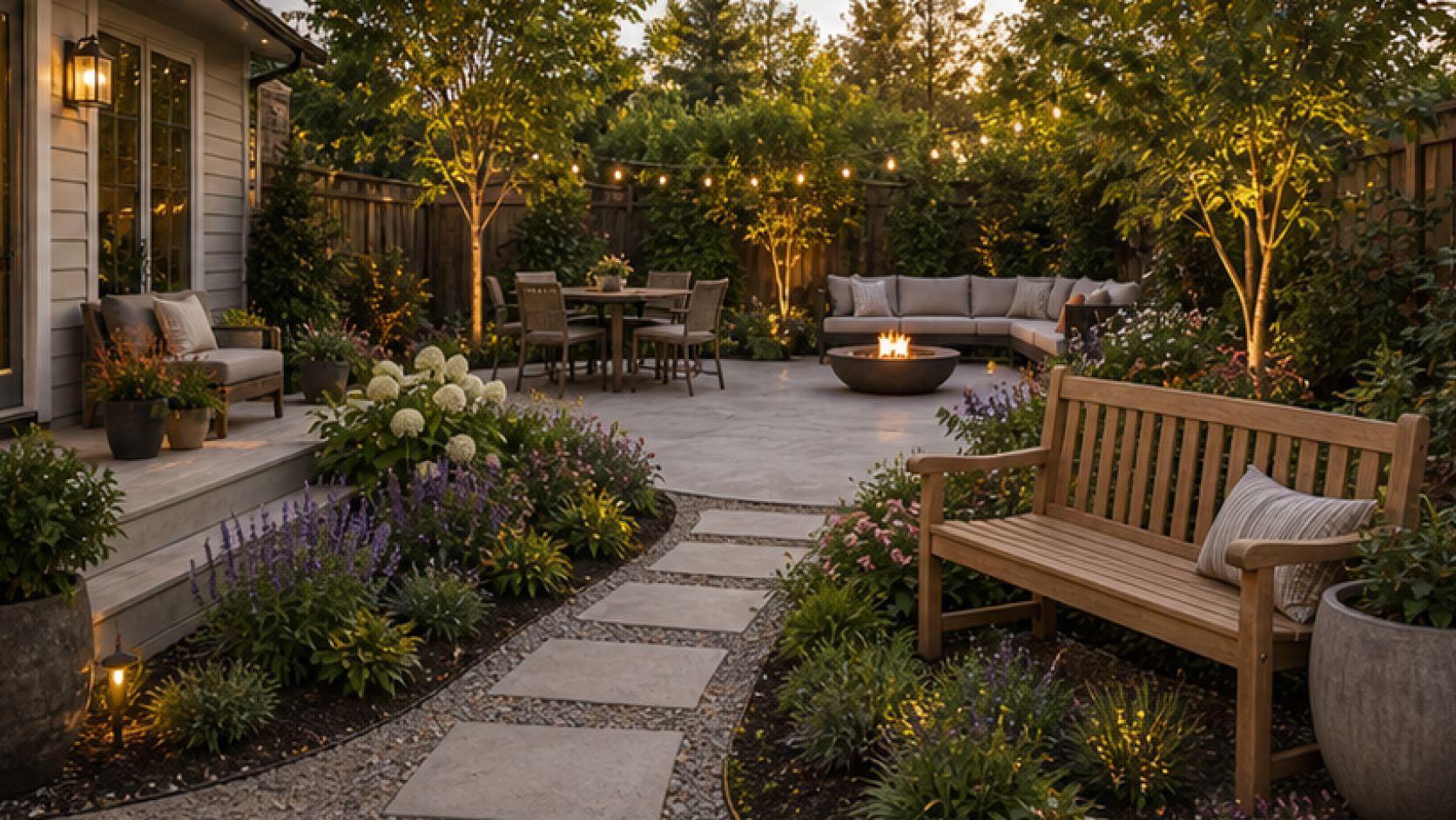AI Landscape Design with a bench accent