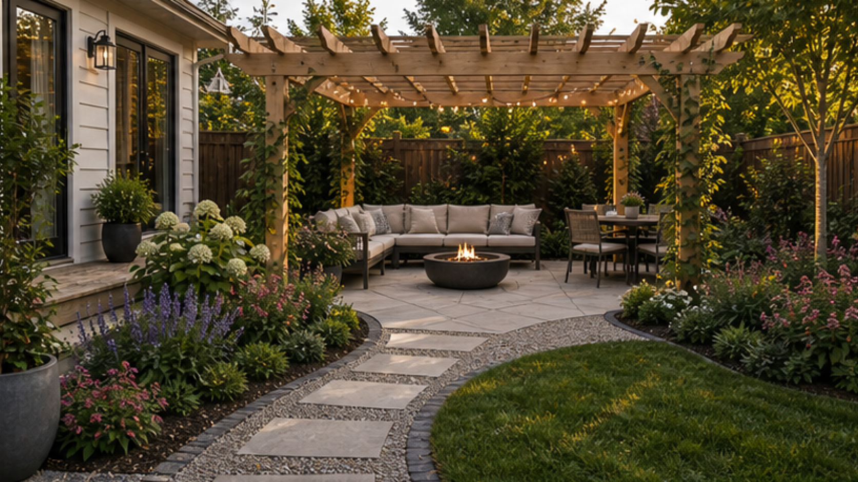 AI Landscape Design with a pergola accent