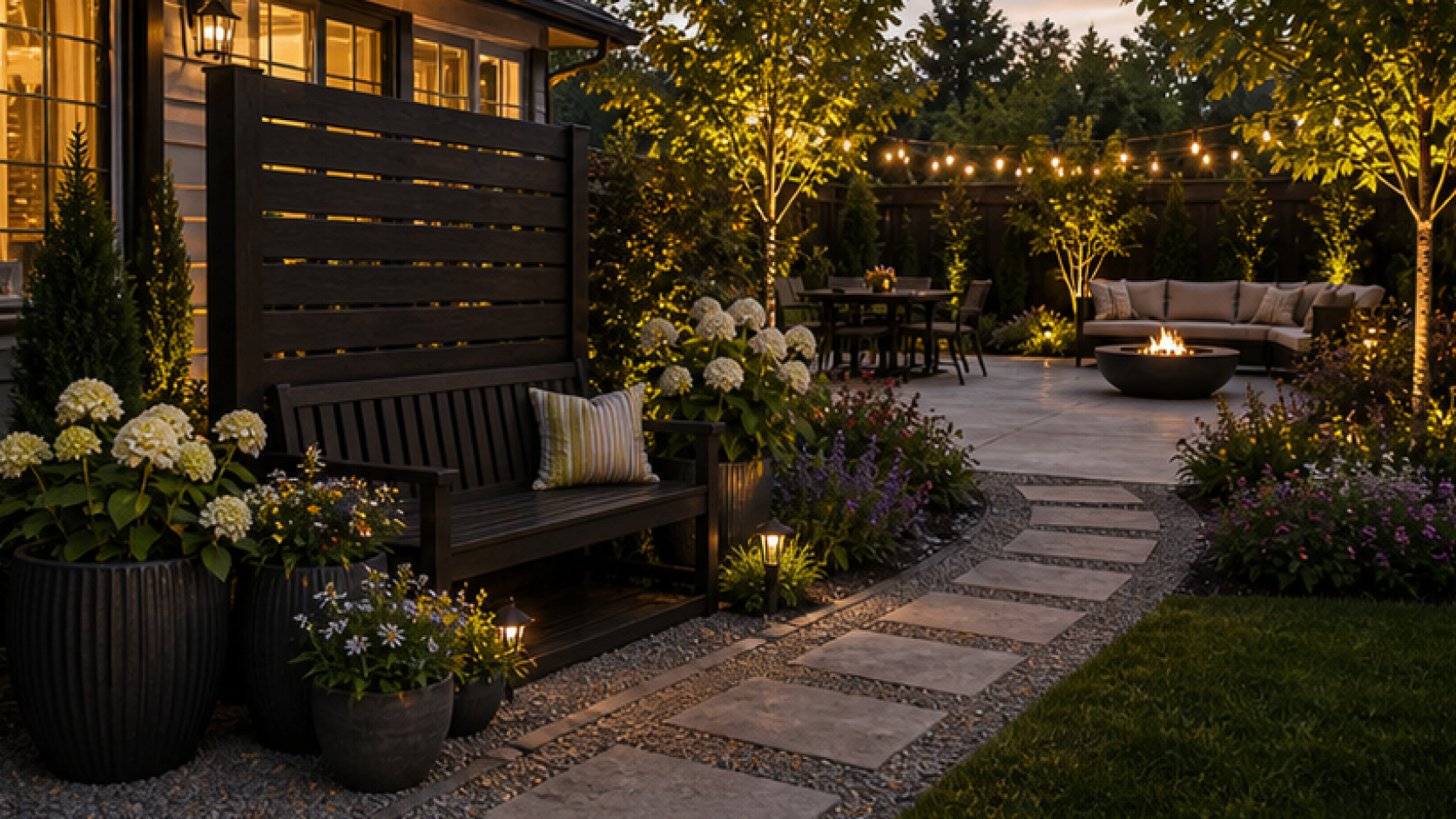 AI Landscape Design with dark wood accents
