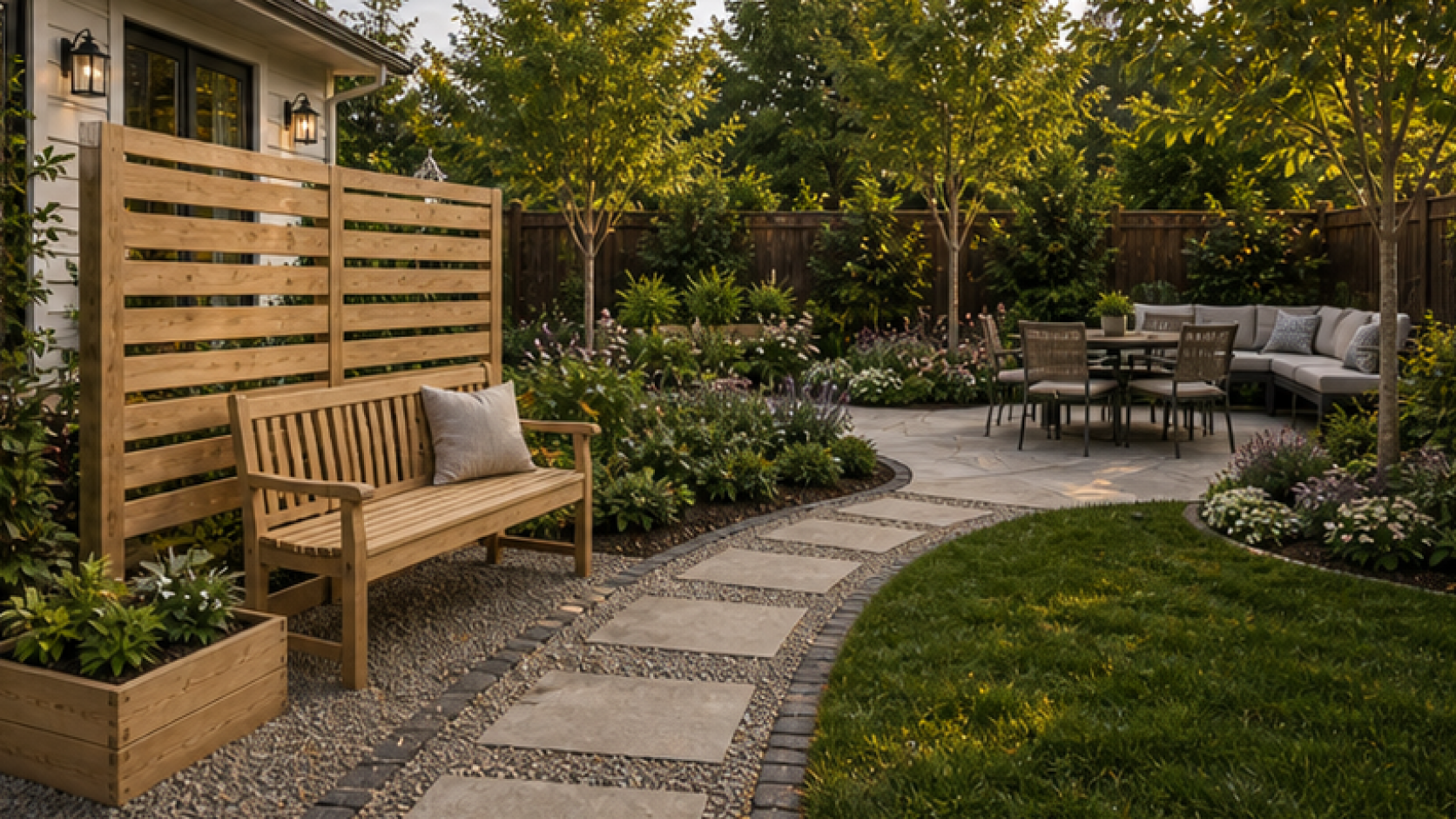 AI Landscape Design with natural wood accents