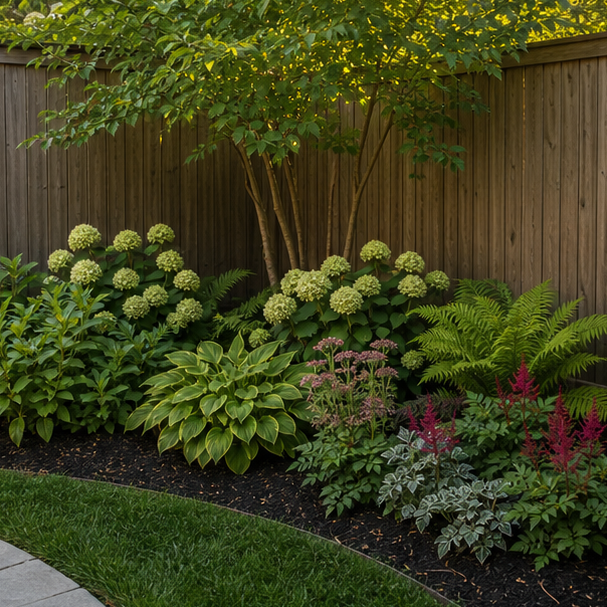 Backyard Corner Landscaping Ideas with layered planting