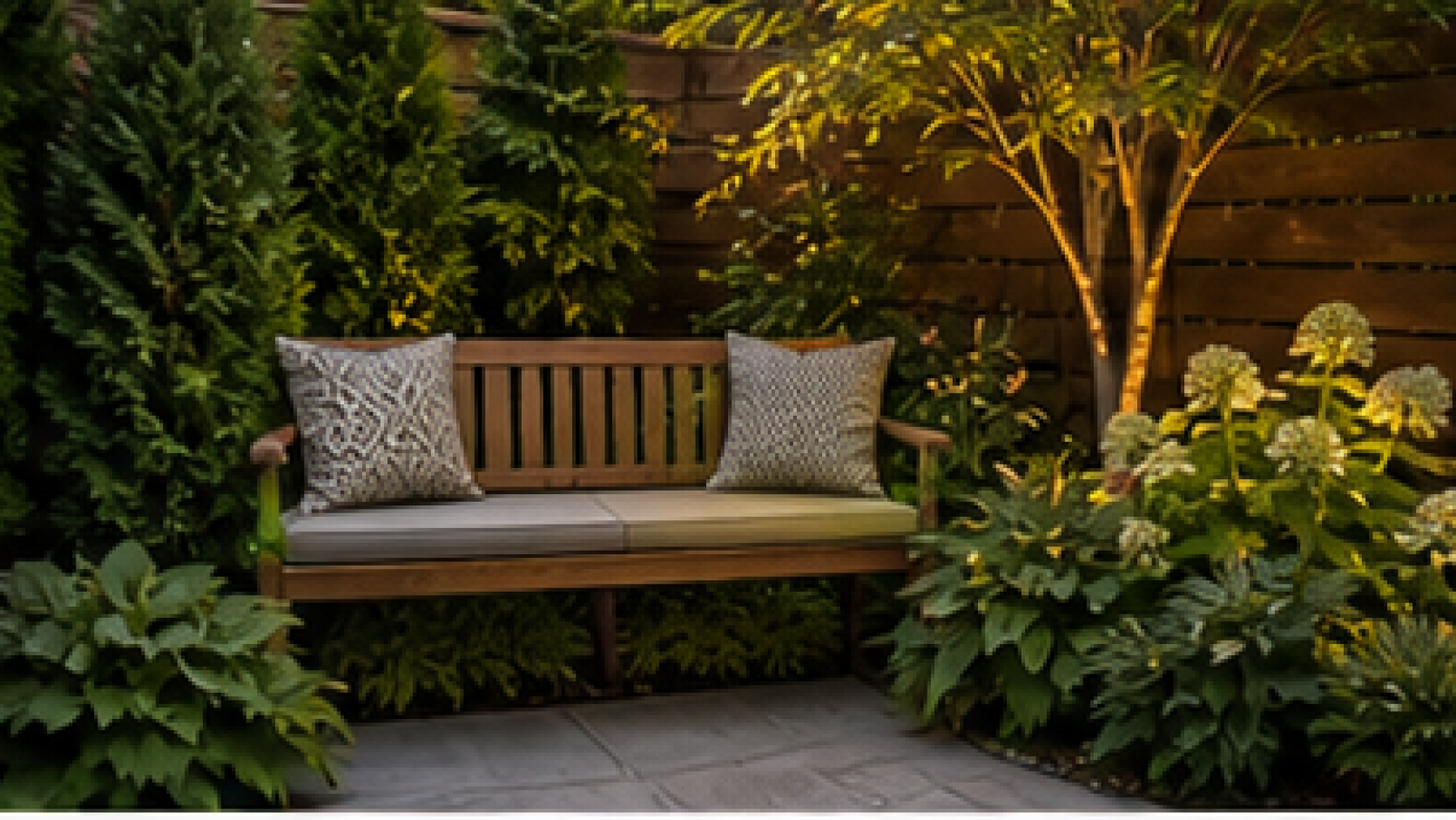 Backyard Corner Landscaping Ideas with bench nook