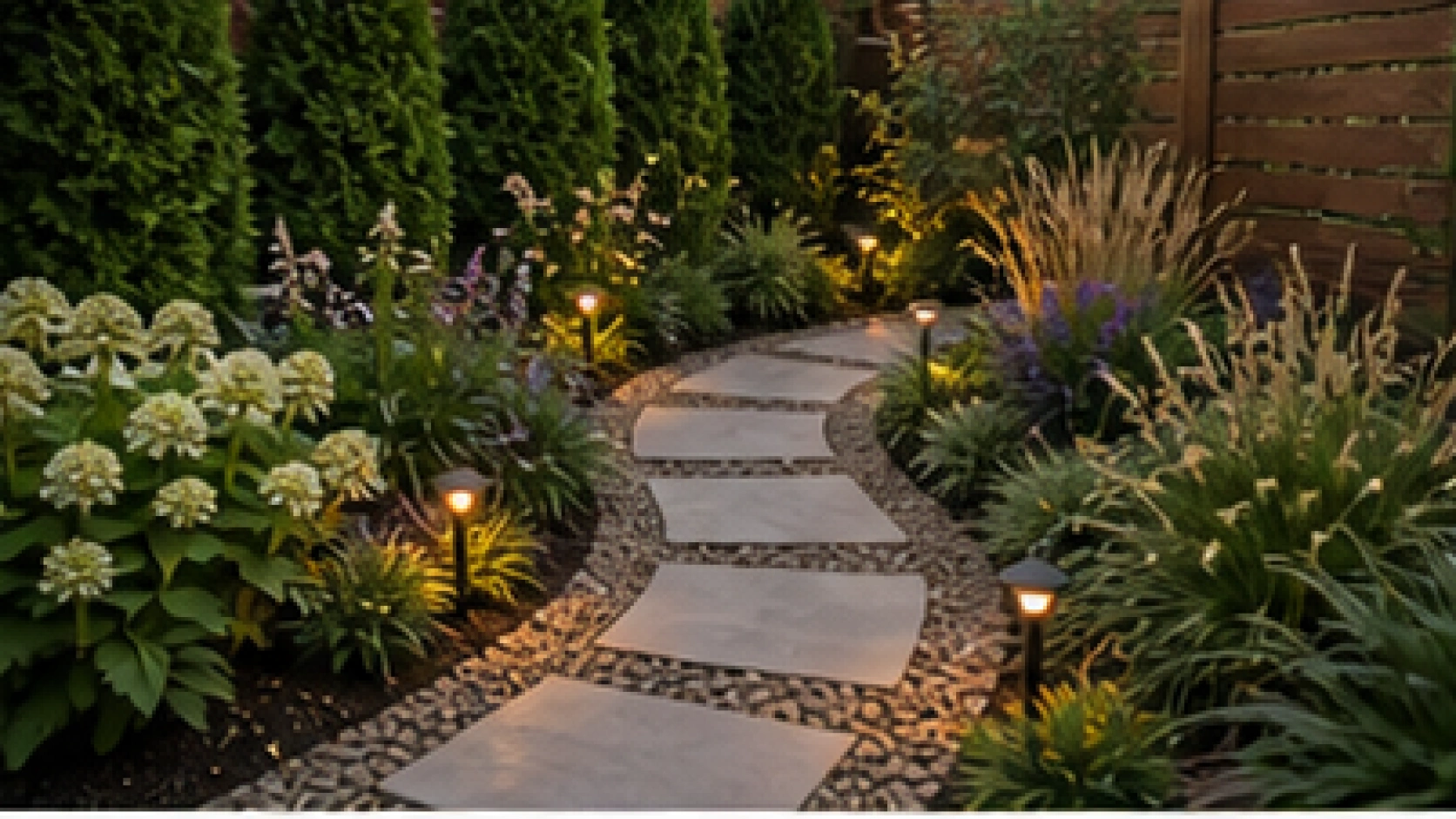 Backyard Corner Landscaping Ideas with path lights