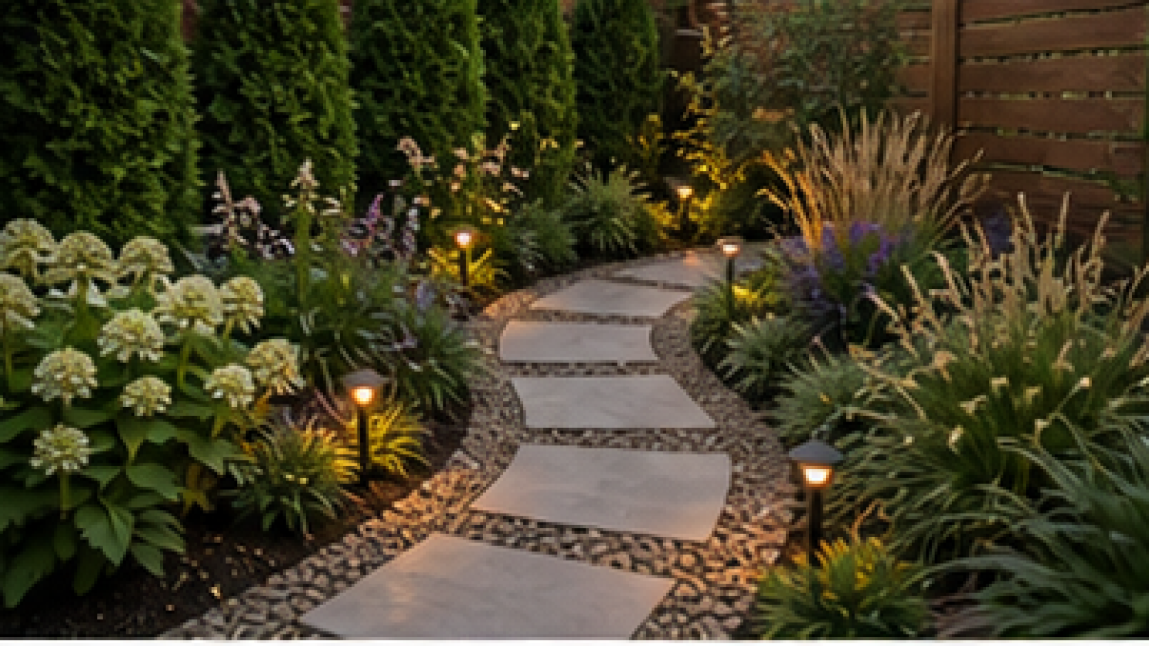 Backyard Corner Landscaping Ideas with path lights