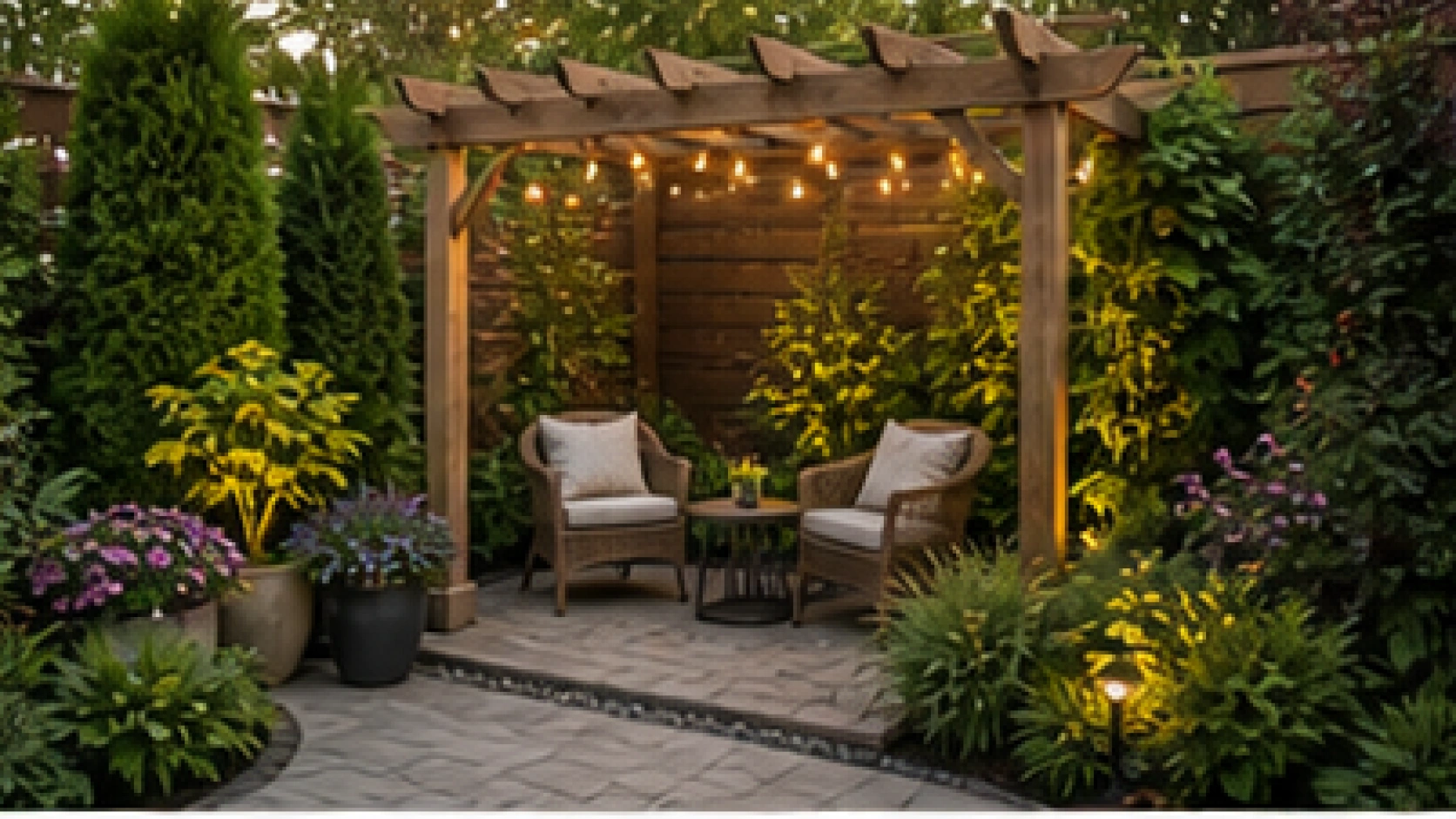 Backyard Corner Landscaping Ideas with pergola accent