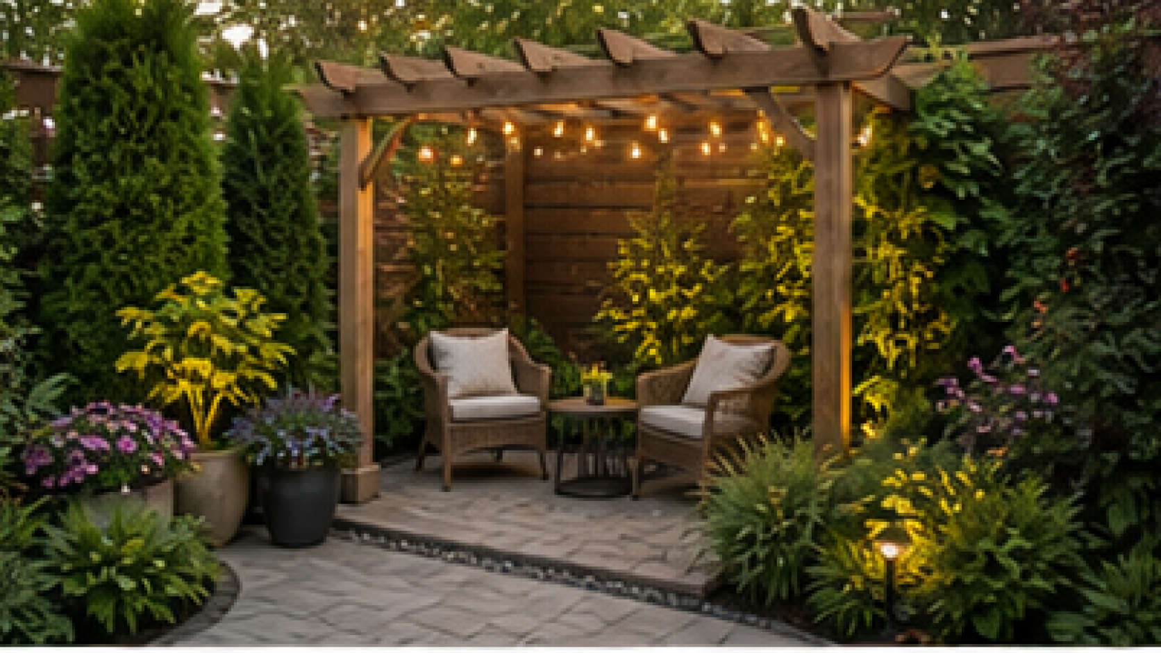 Backyard Corner Landscaping Ideas with pergola accent