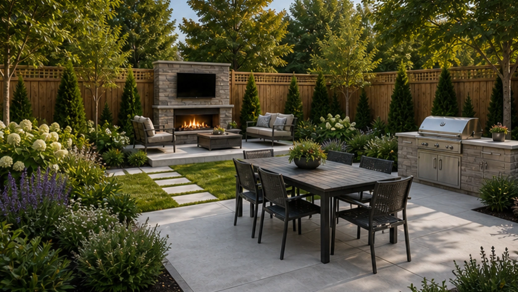 Backyard Design Ideas with a natural concrete look