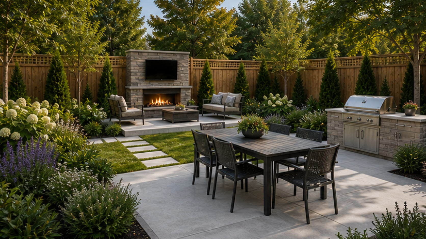 Backyard Design Ideas with a natural concrete look