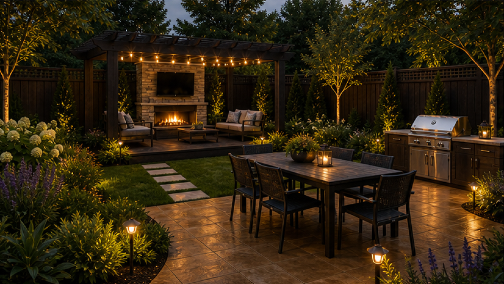 Backyard Design Ideas with a treated concrete look