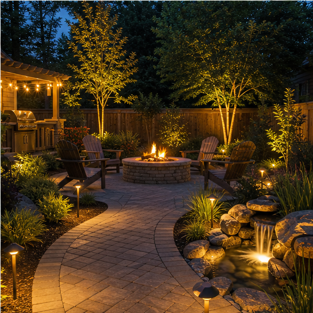 Backyard Design Ideas with evening light