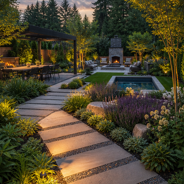 Backyard Design Ideas with texture contrast