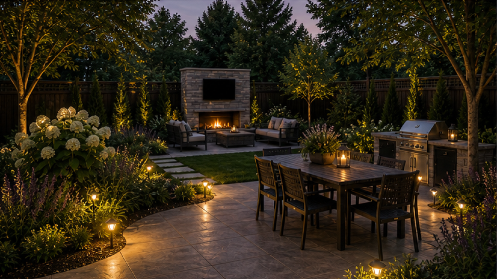 Backyard Design Ideas with path light accents