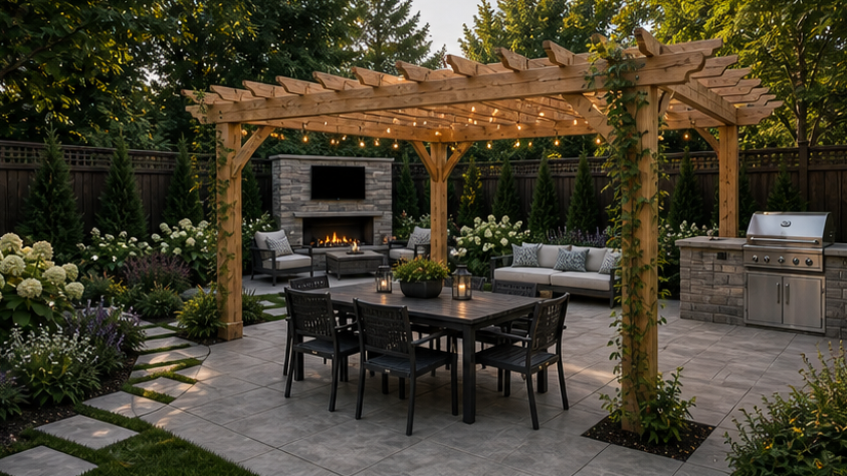 Backyard Design Ideas with a pergola accent