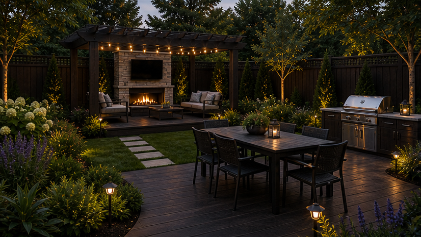 Backyard Design Ideas with dark wood accents