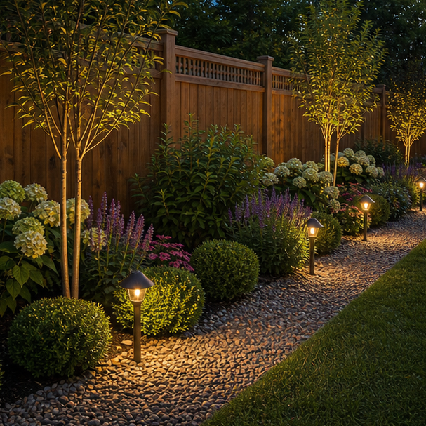 Backyard Fence Line Landscaping Ideas with gravel strip