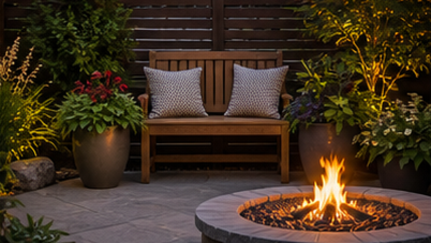 Backyard Fire Pit Landscaping Ideas with bench nook