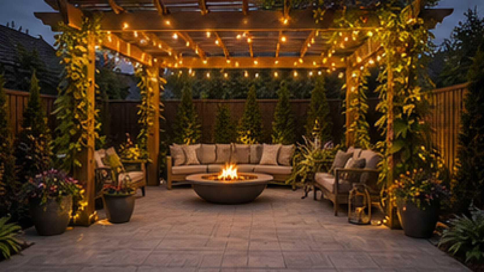 Backyard Fire Pit Landscaping Ideas with pergola accent
