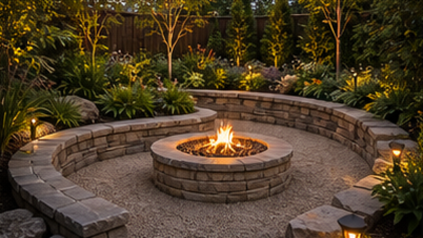 Backyard Fire Pit Landscaping Ideas with stone border
