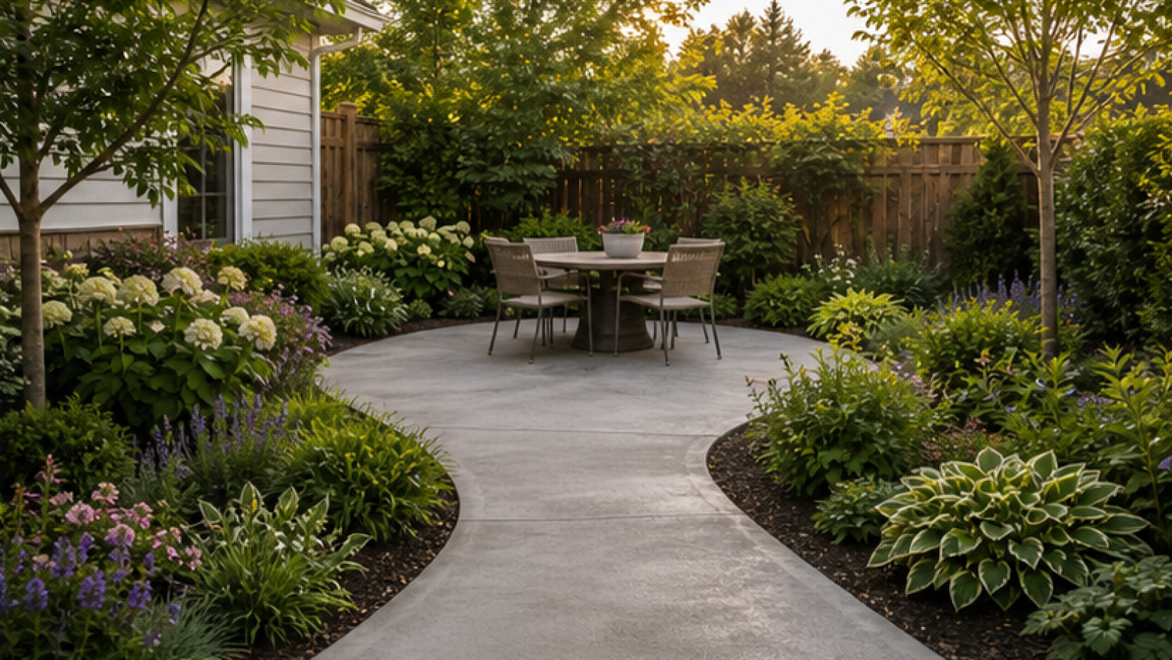 Backyard Garden Ideas with a natural concrete look