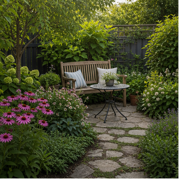Backyard Garden Ideas with seating zone