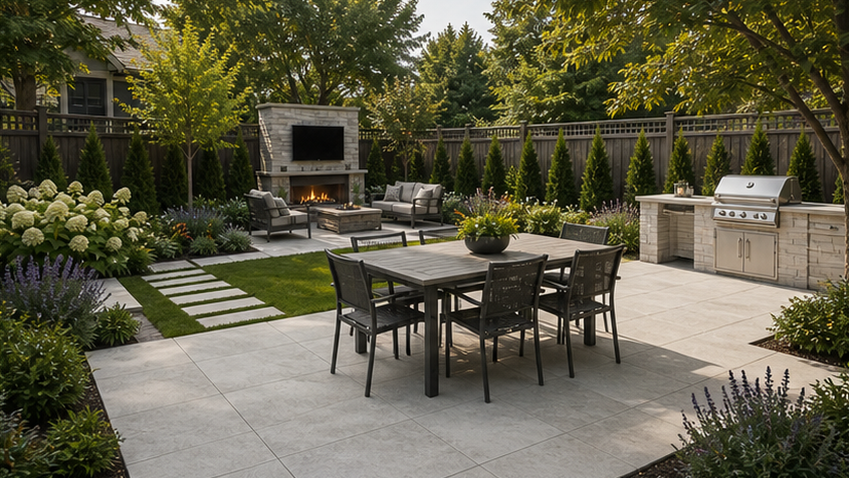 Backyard Ideas with a natural concrete look