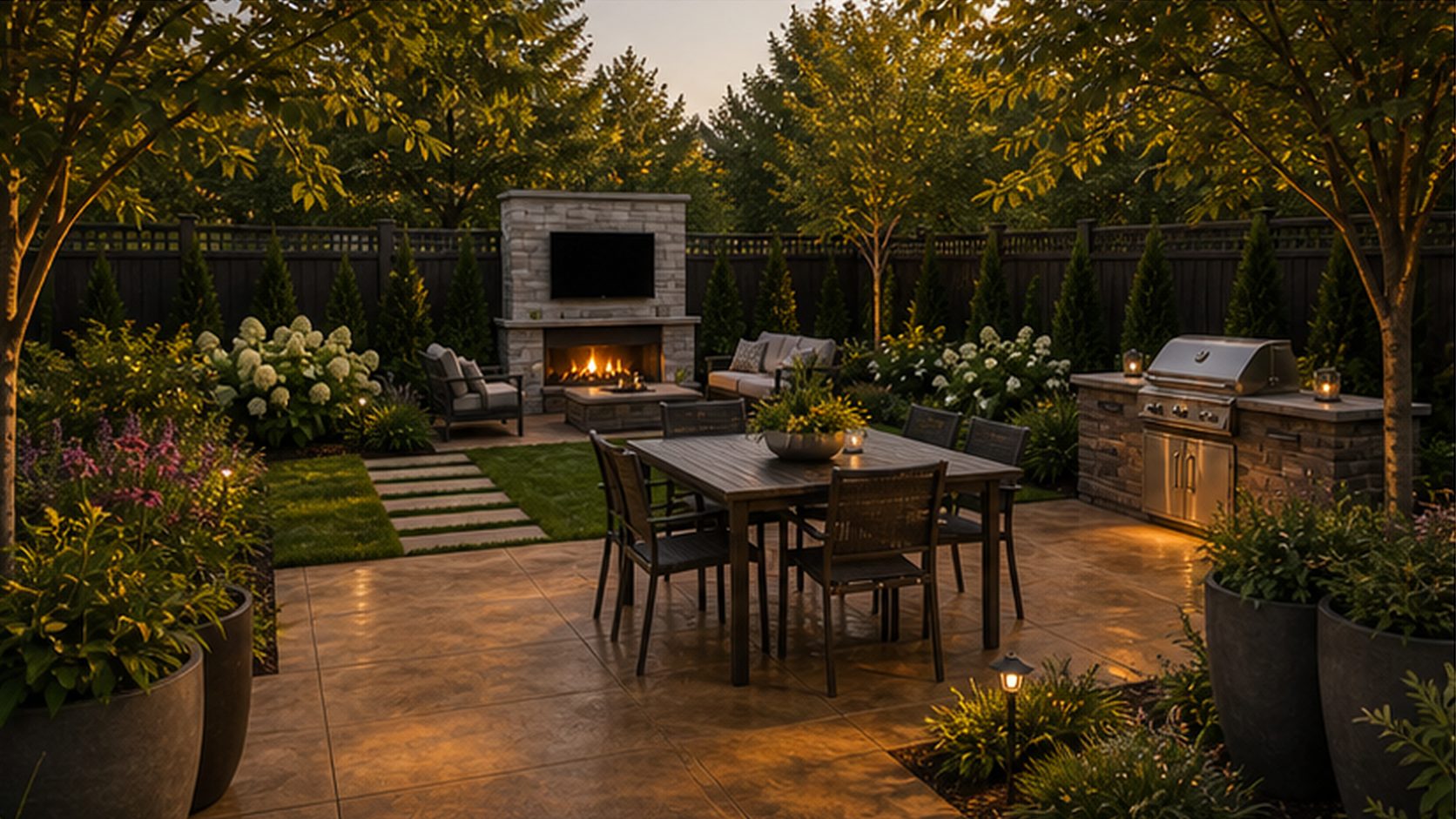 Backyard Ideas with a treated concrete look