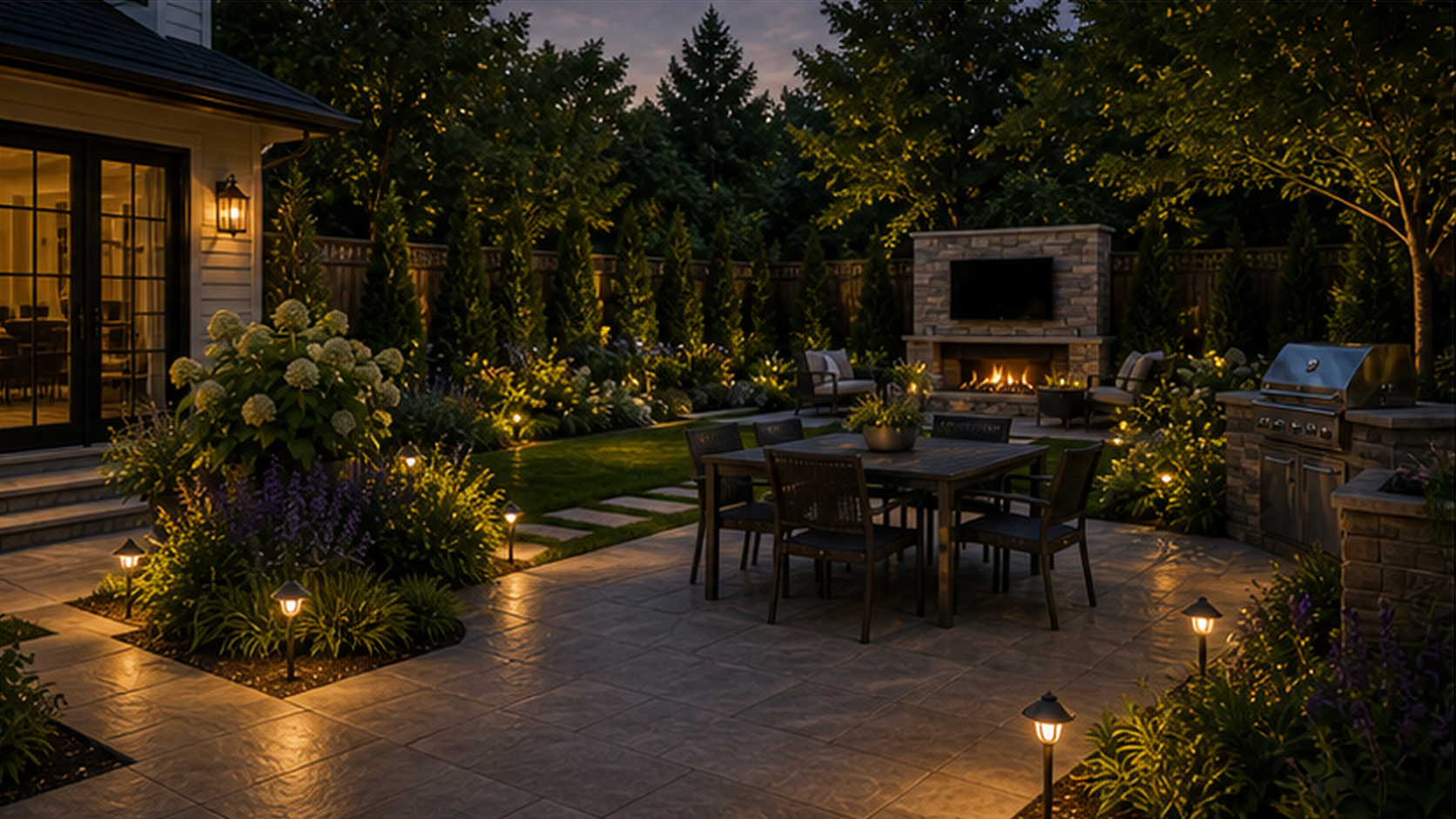 Backyard Ideas with path light accents