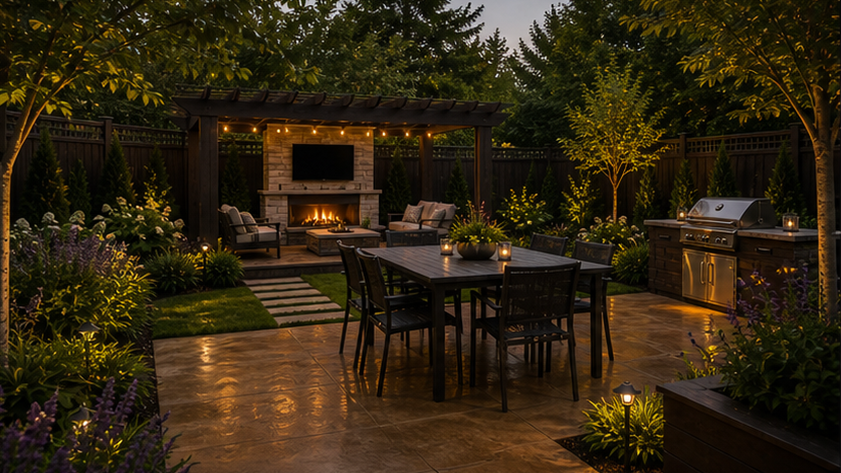 Backyard Ideas with dark wood accents