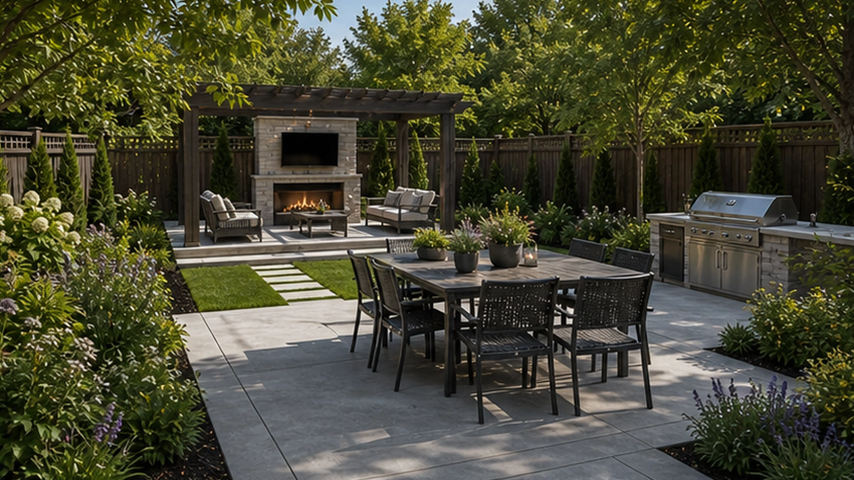 Backyard Ideas with a natural concrete look