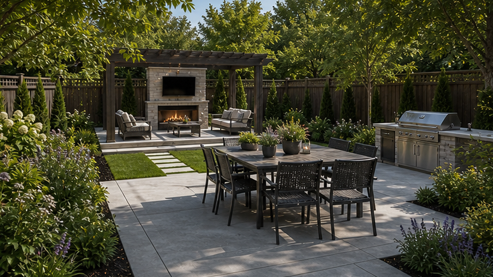 Backyard Ideas with a natural concrete look