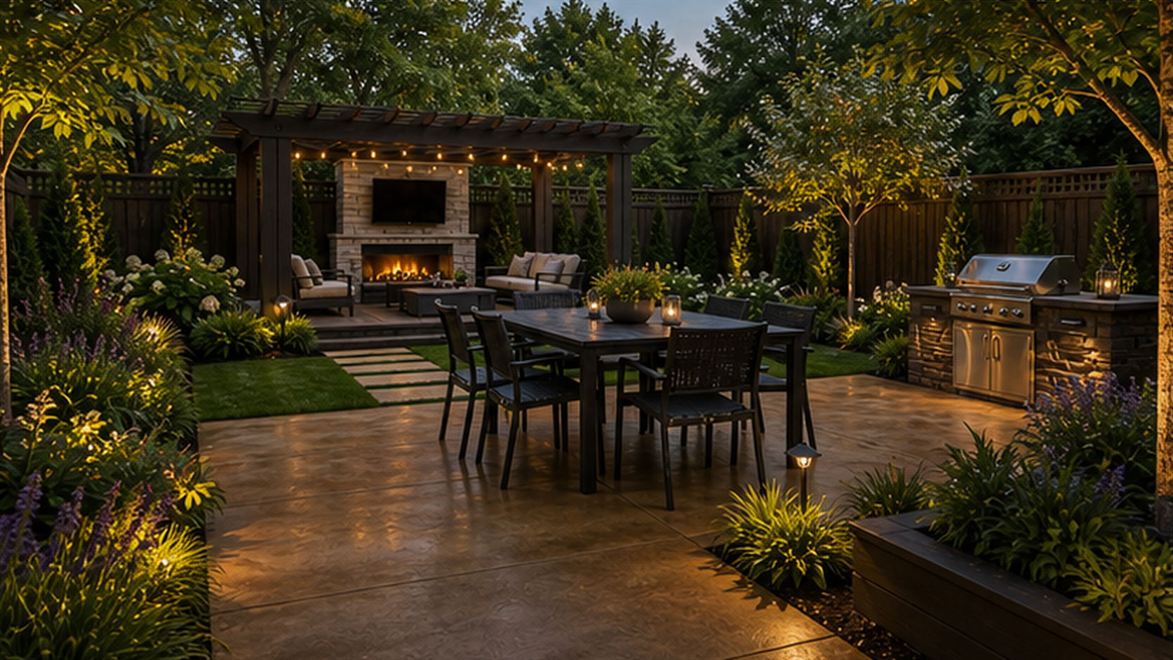 Backyard Ideas with a treated concrete look