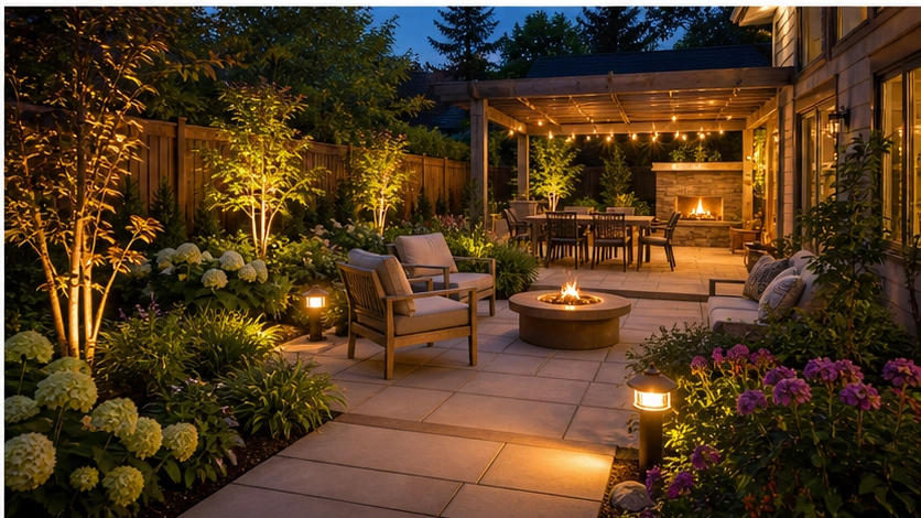 Backyard Ideas with evening light