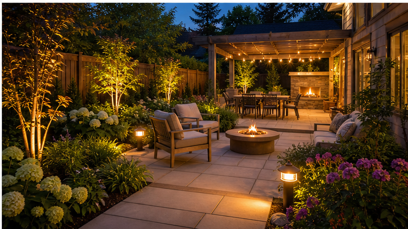 Backyard Ideas with evening light