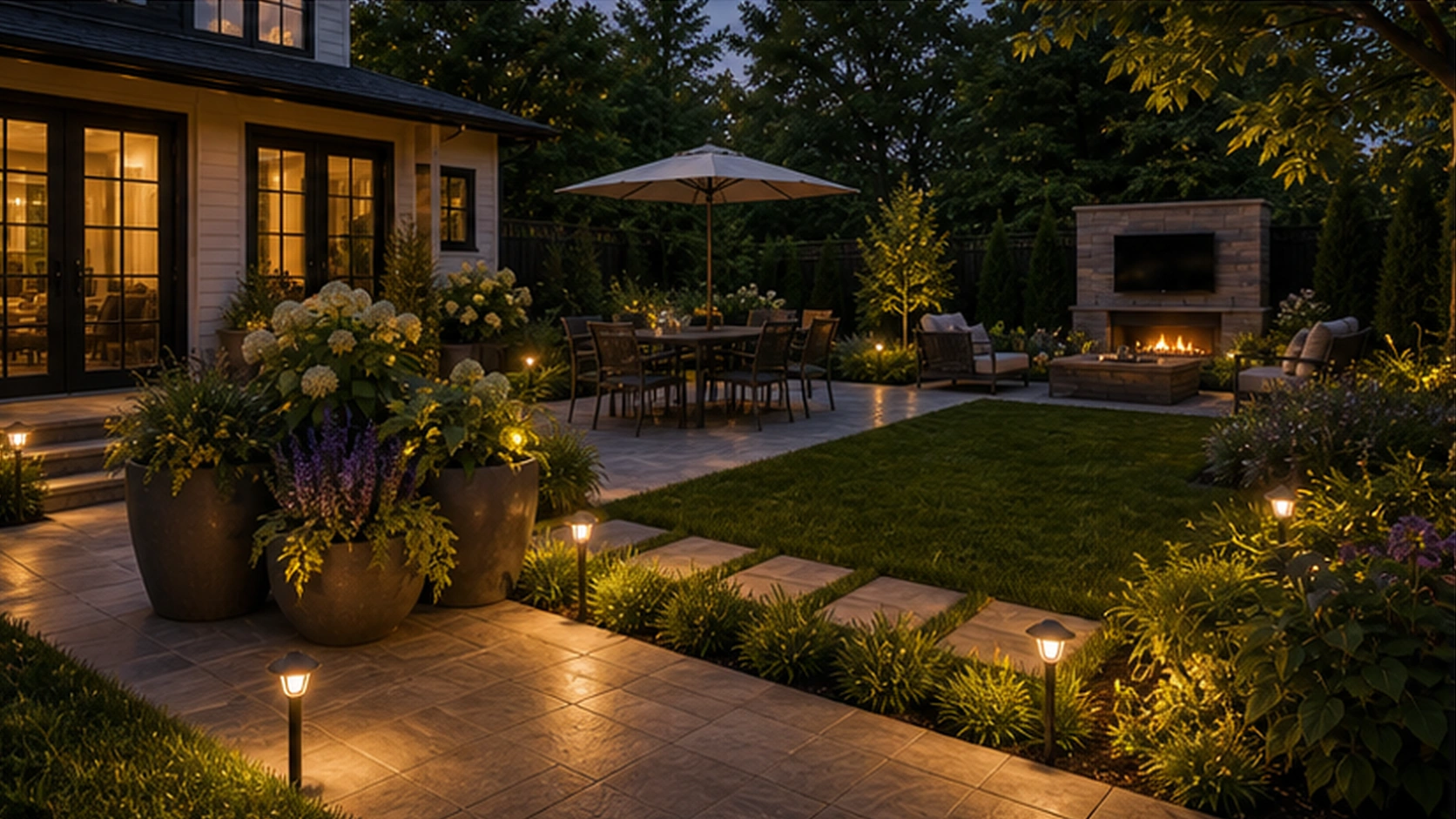 Backyard Ideas with path light accents