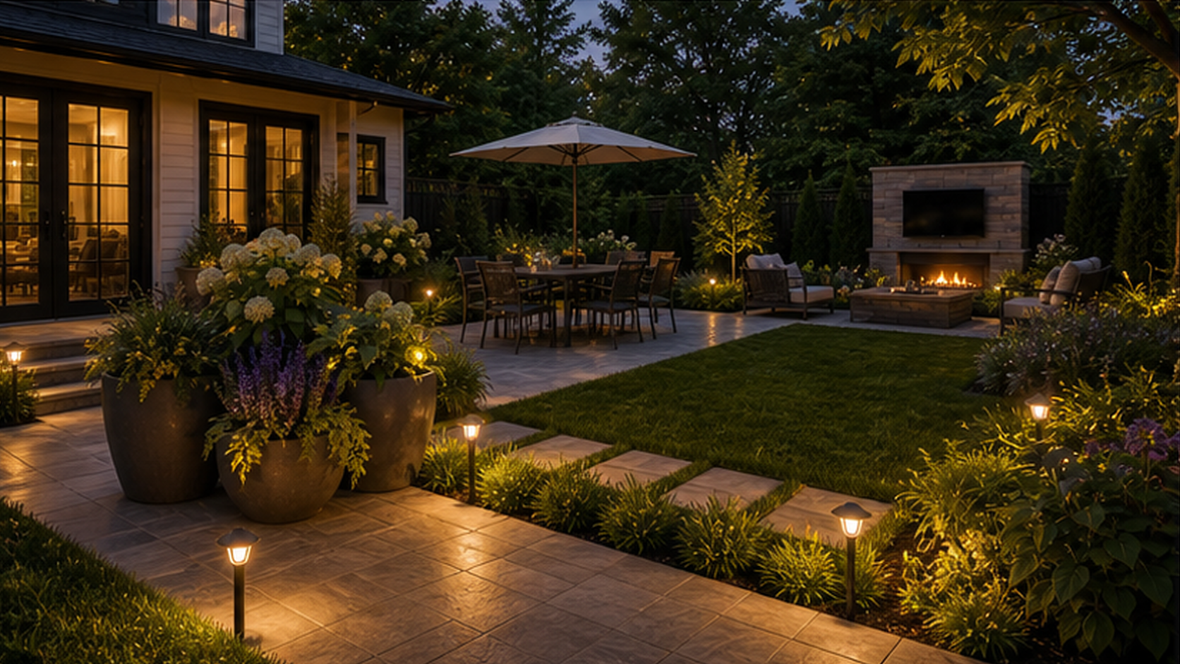 Backyard Ideas with path light accents