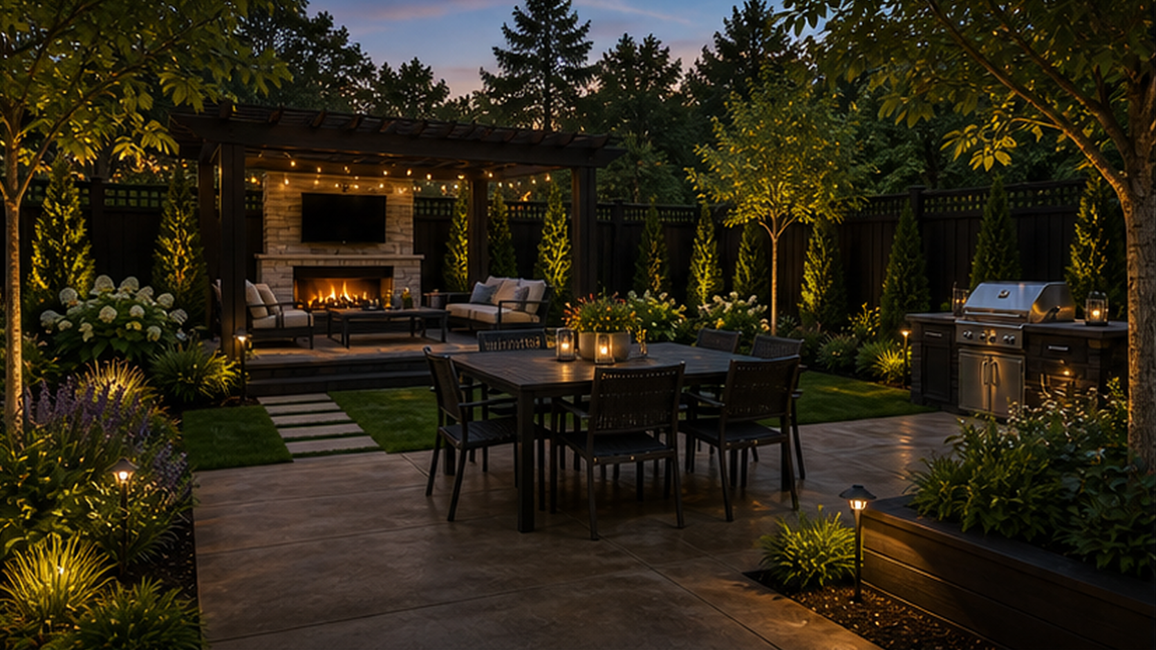 Backyard Ideas with dark wood accents
