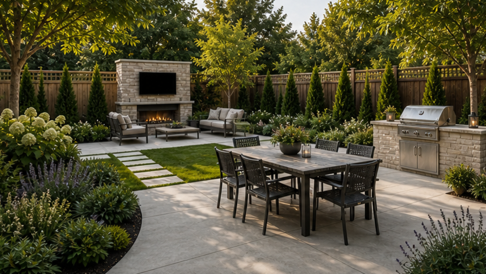 Backyard Landscaping Ideas with a natural concrete look