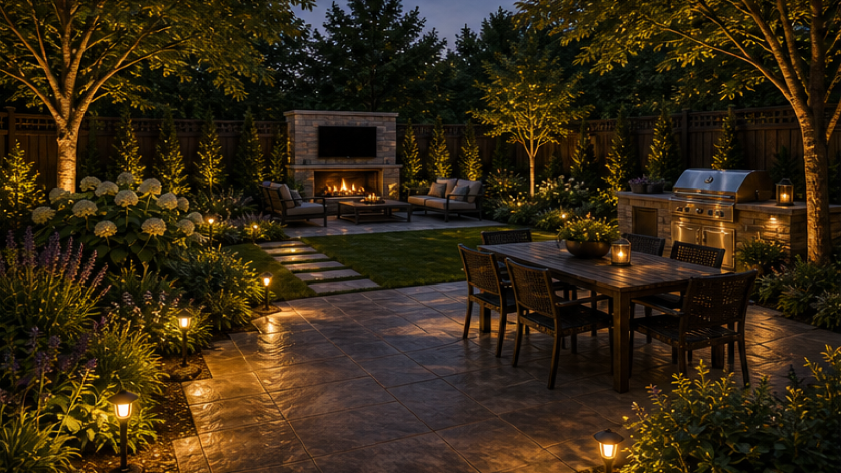 Backyard Landscaping Ideas with path light accents