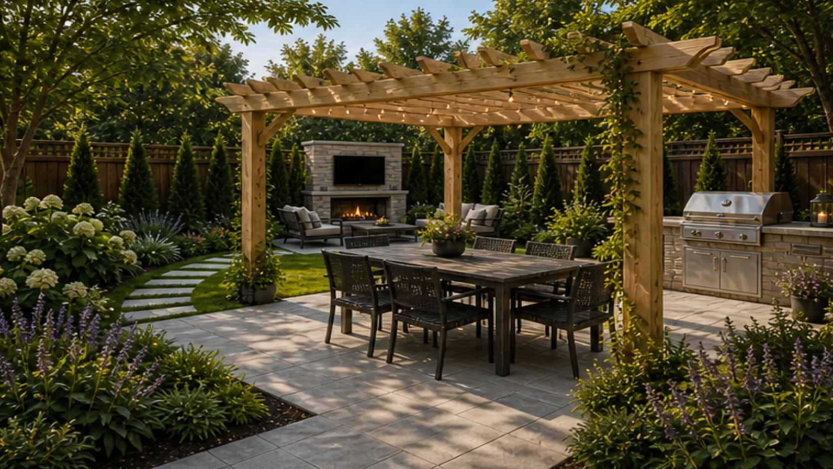 Backyard Landscaping Ideas with a pergola accent