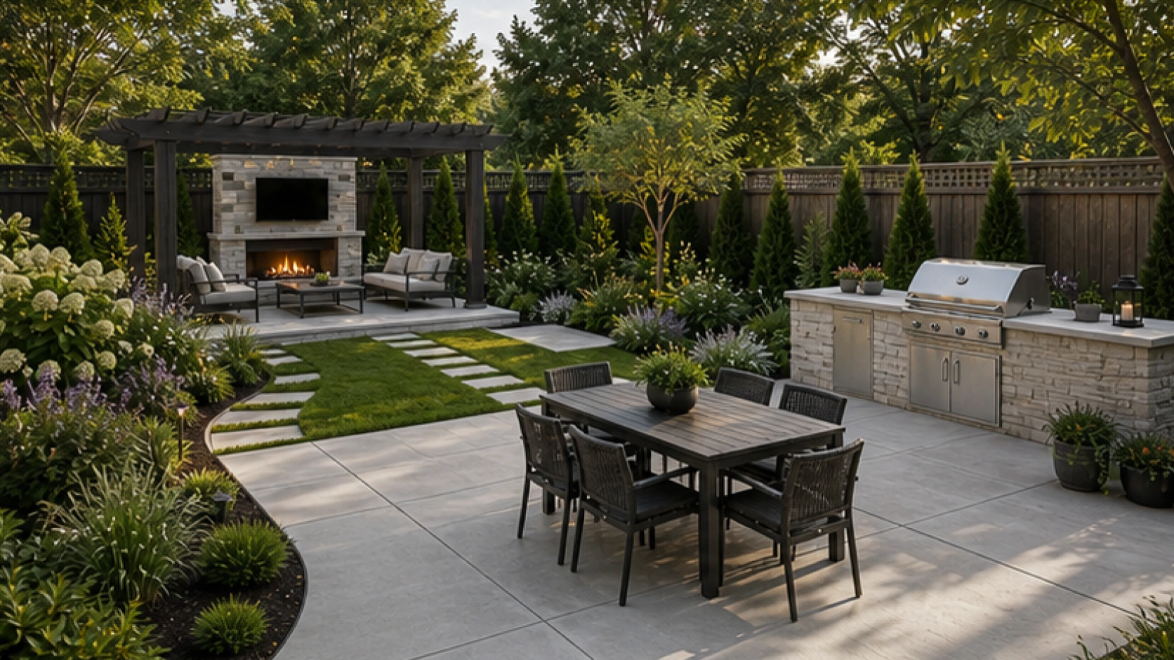 Backyard Landscaping Ideas with a natural concrete look