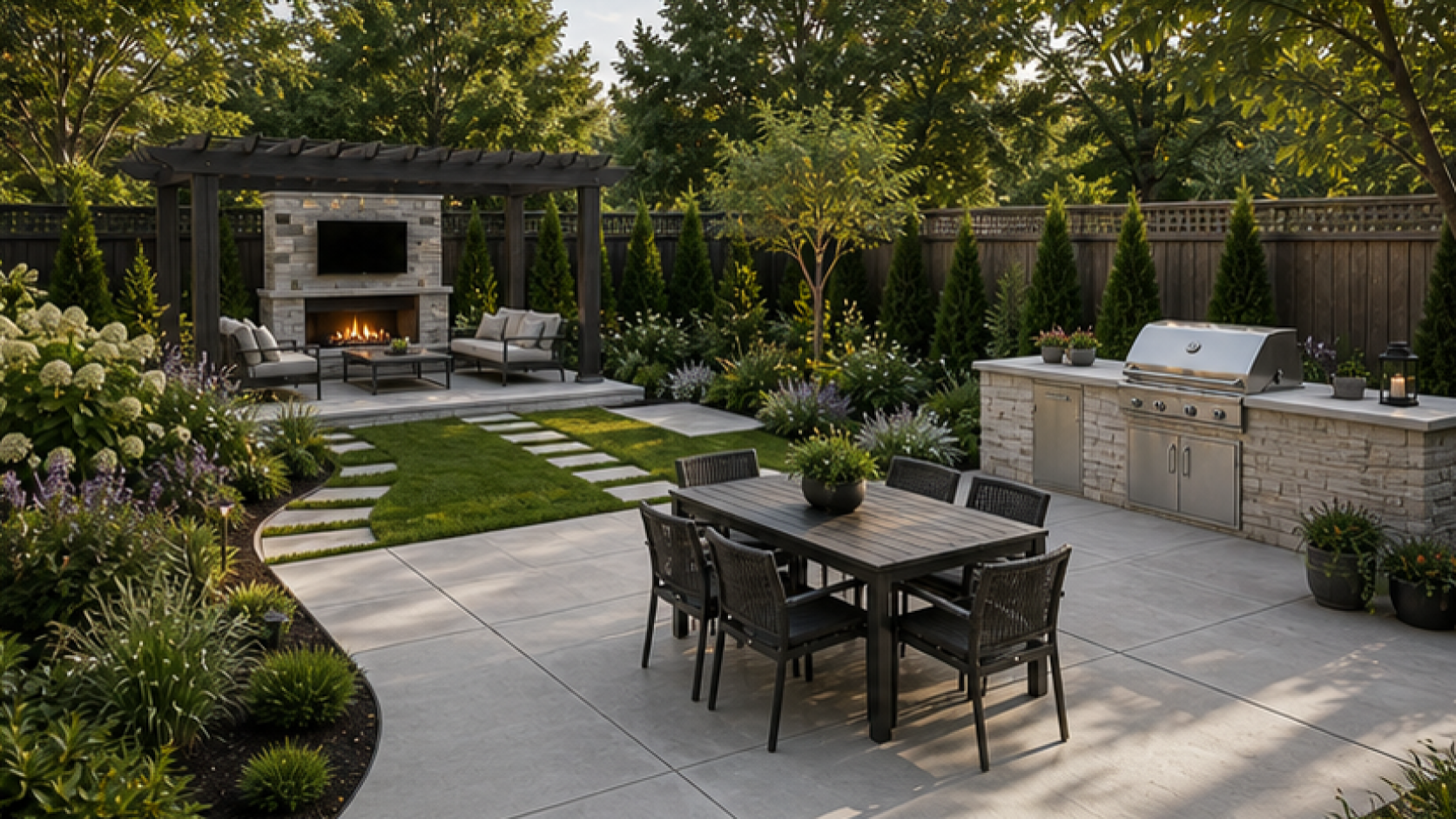 Backyard Landscaping Ideas with a natural concrete look
